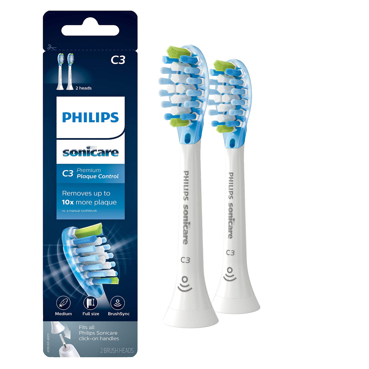 White and Black Replacement Toothbrush Heads, 2 Brush Heads Y5894