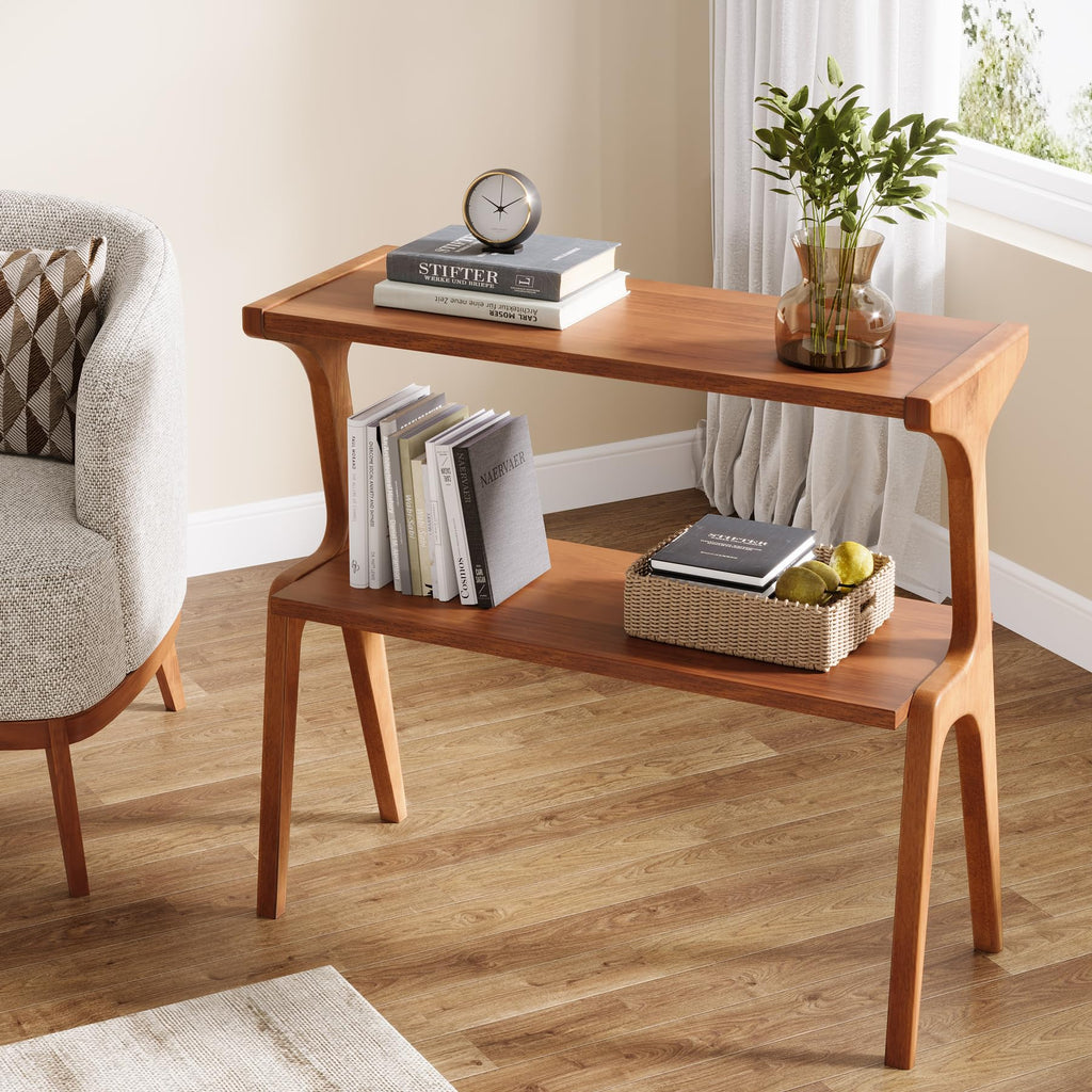 Wood 2-Tier End Table with Storage Shelves W907
