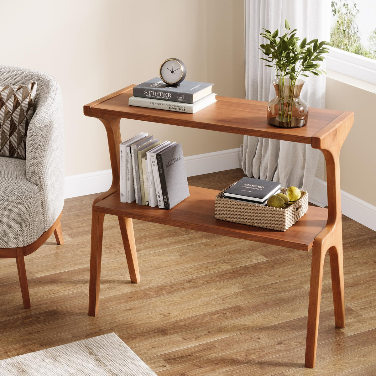 Wood 2-Tier End Table with Storage Shelves W907