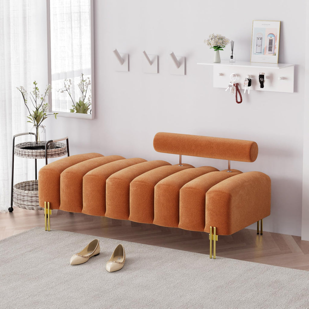 Velvet Upholstered Bench Ottoman with Adjustable Backrest L819448