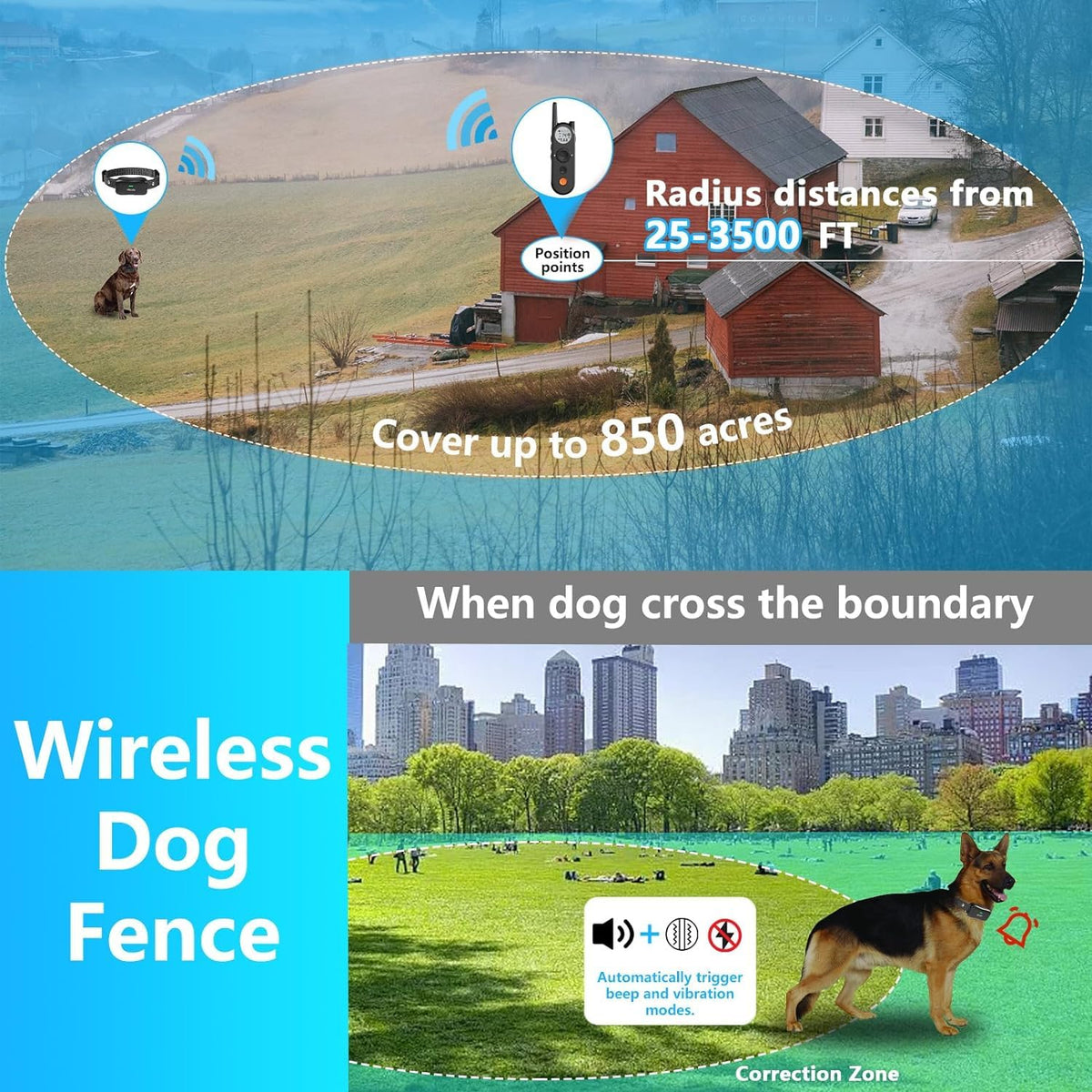 Wireless Dog Fence & Electronic Training Collar 2 in 1, IPX7 Waterproof N89697