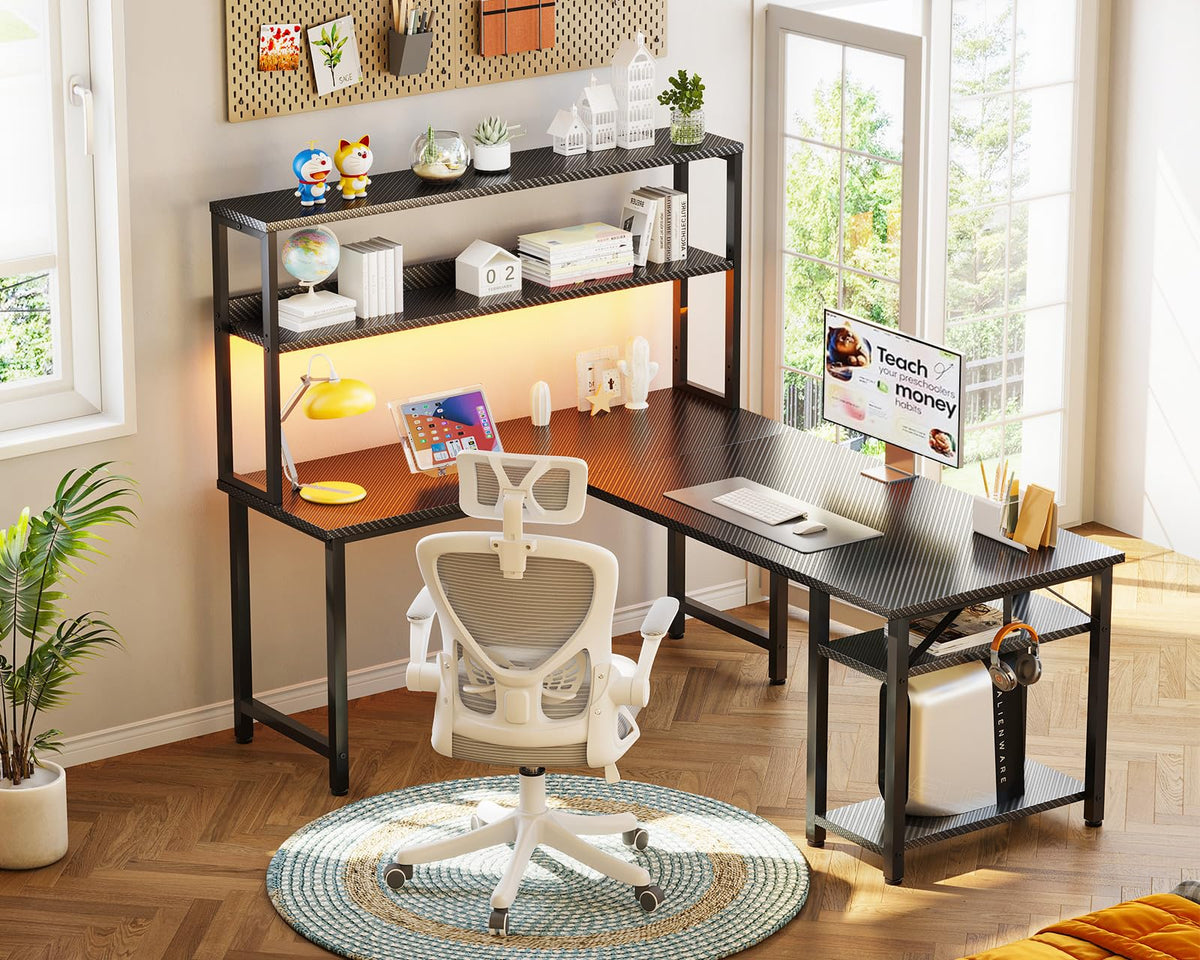53 Inch L Shaped Gaming Desk with Hutch S576465