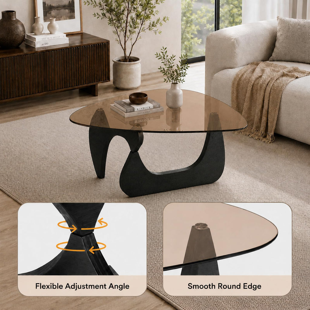 Glass Coffee Table with Black Wood Base L122