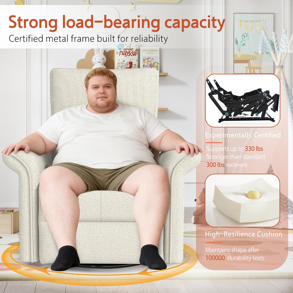 Fabric Light Gray Swivel Rocker Recliner Chair I464