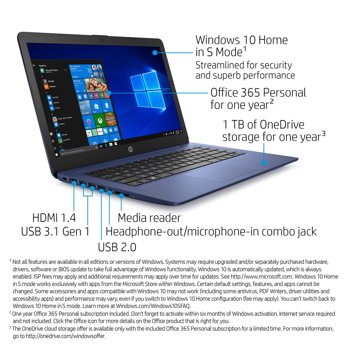 14-inch Laptop, Intel Celeron N4000, 4 GB RAM, 32 GB eMMC, Royal Blue Z486995