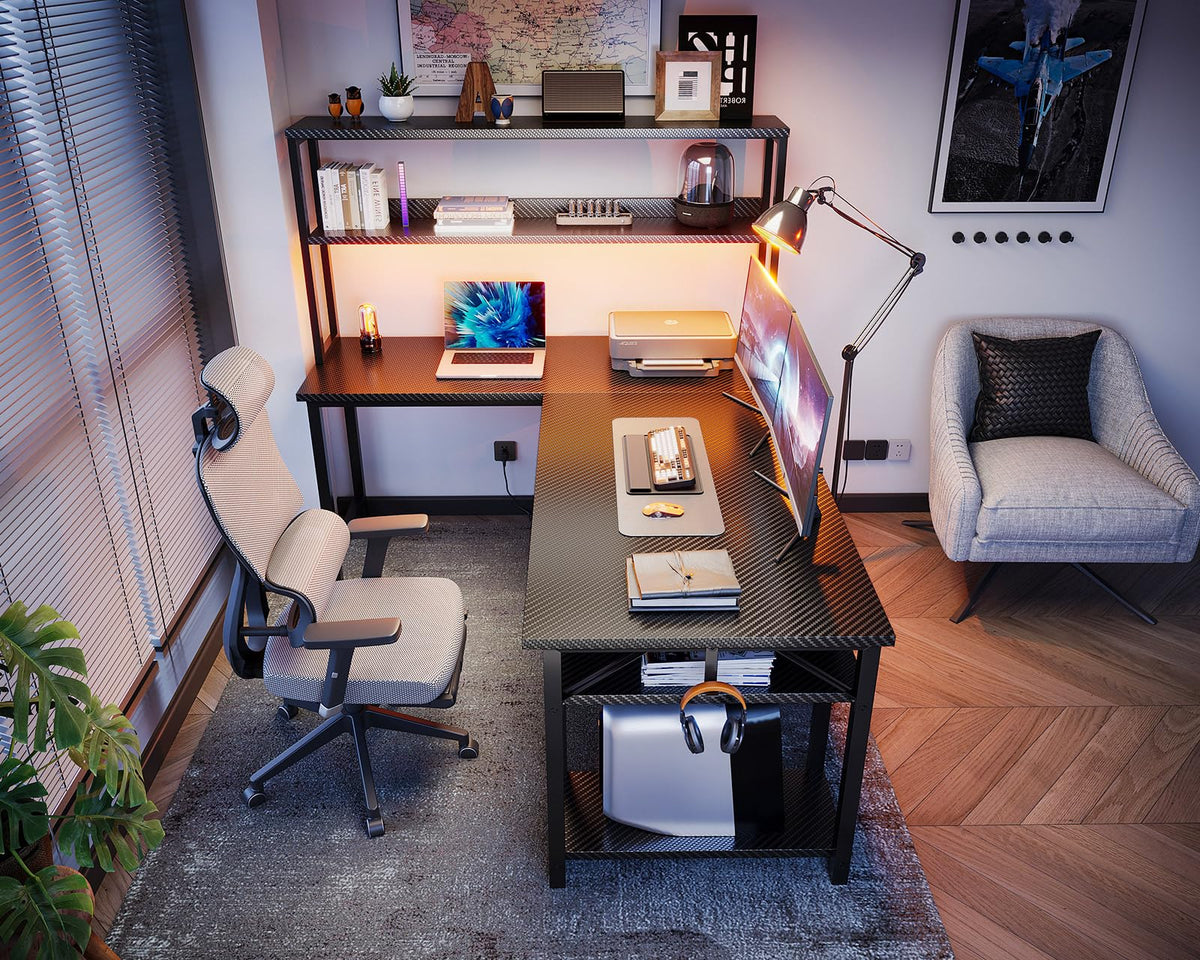 53 Inch L Shaped Gaming Desk with Hutch S576465
