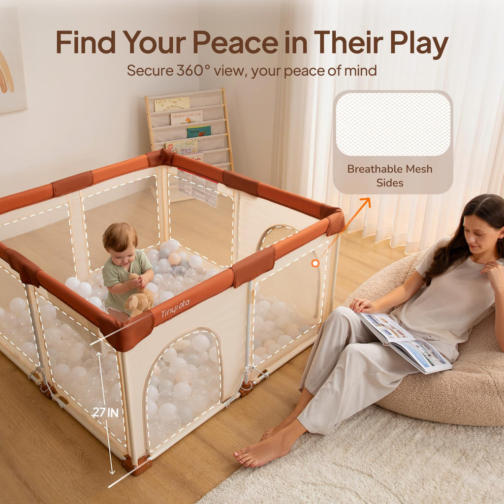 Foldable Baby Playpen 50x50 Inch Portable Play Yard with Mesh Storage Bag H16342