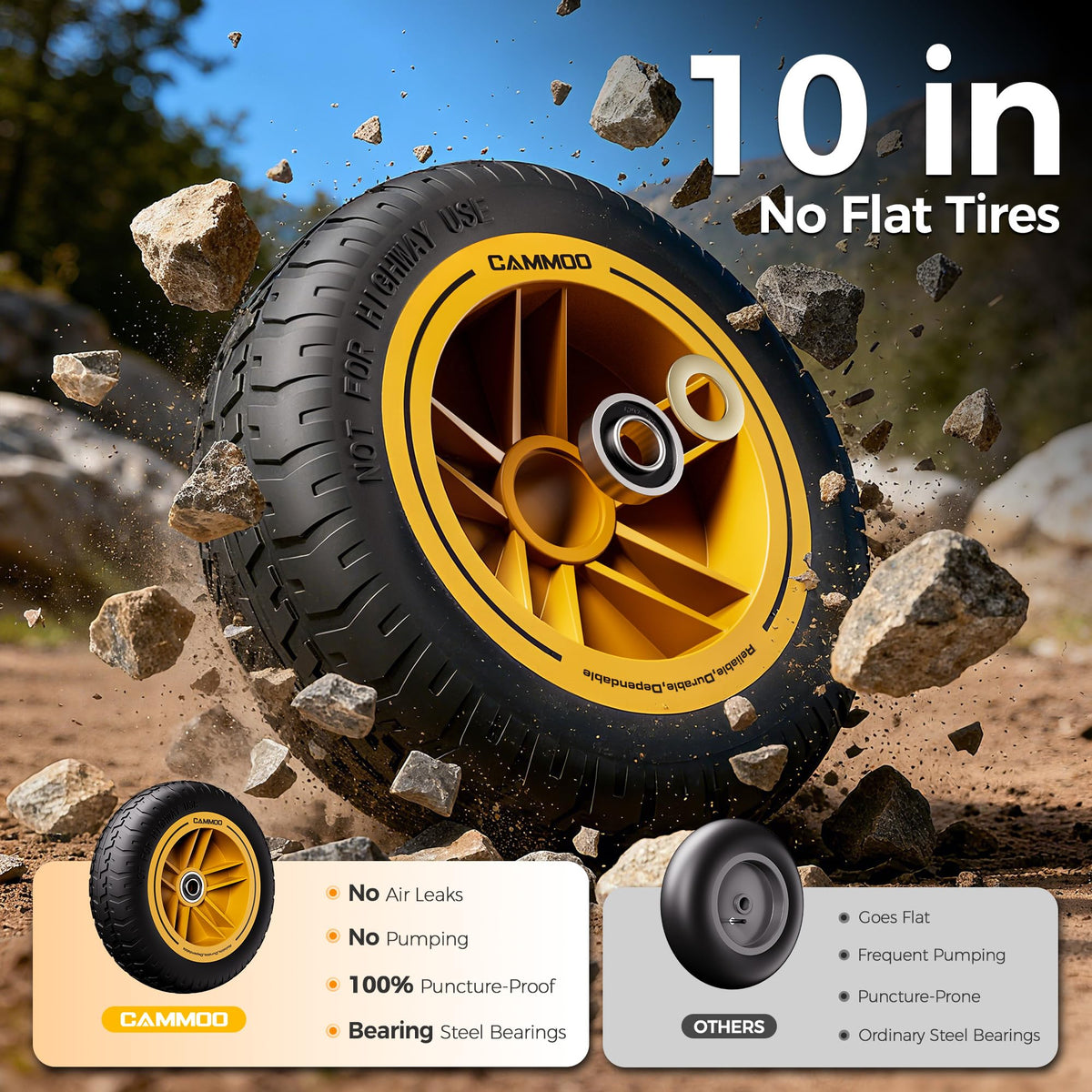 10-in No-Flat Tires Garden Dump Cart Wheelbarrow V794