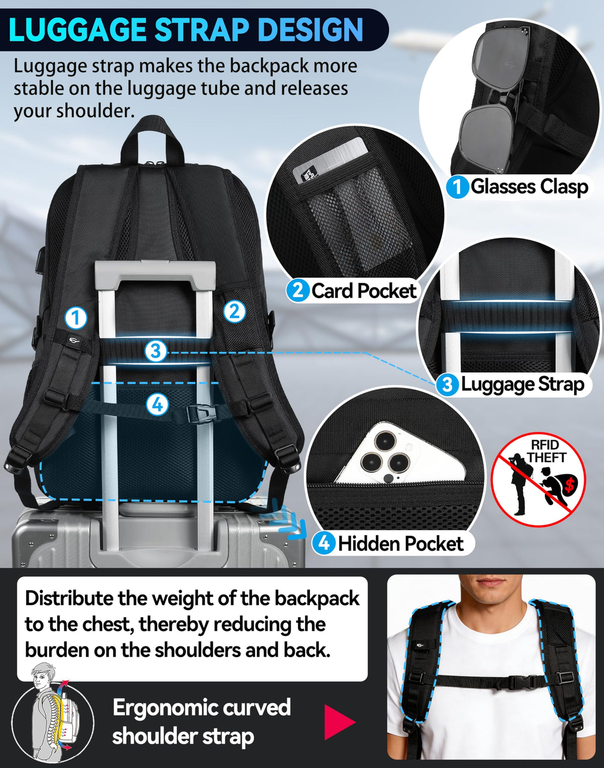 Extra Large Black Laptop Backpack with USB Charging Port H15796