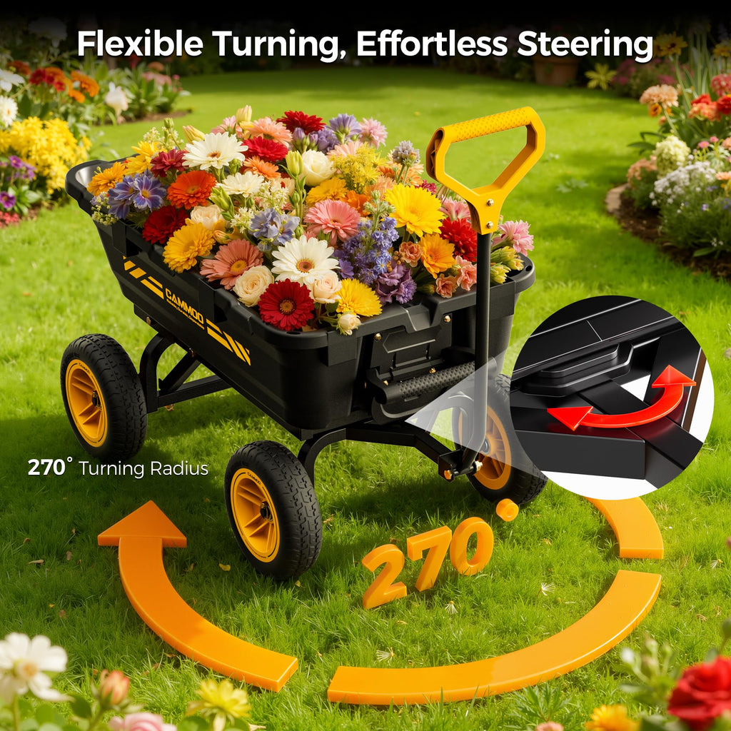 10-in No-Flat Tires Garden Dump Cart Wheelbarrow V794