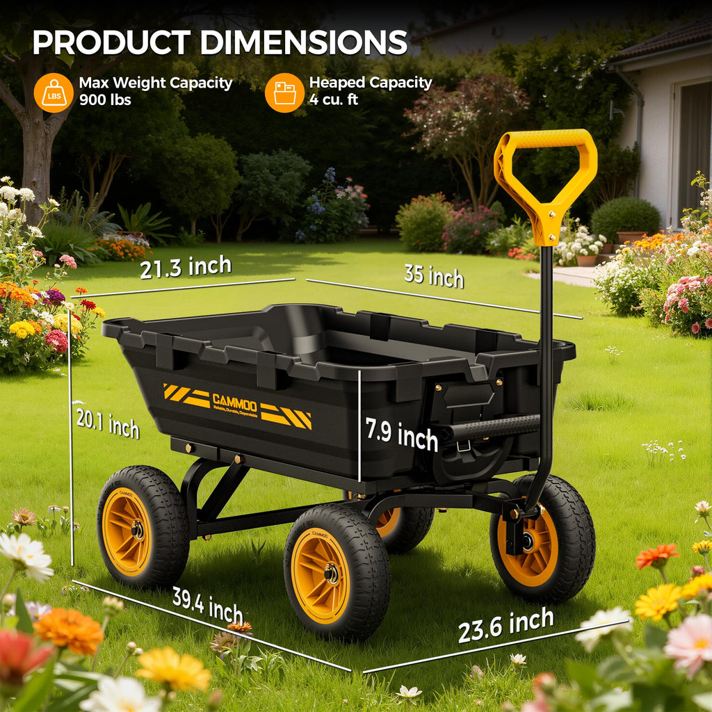 10-in No-Flat Tires Garden Dump Cart Wheelbarrow V794