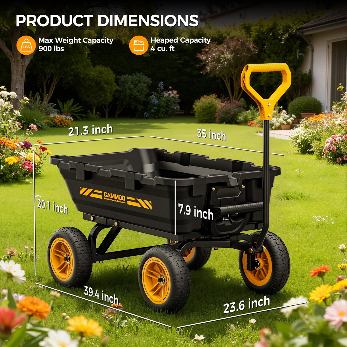10-in No-Flat Tires Garden Dump Cart Wheelbarrow V794