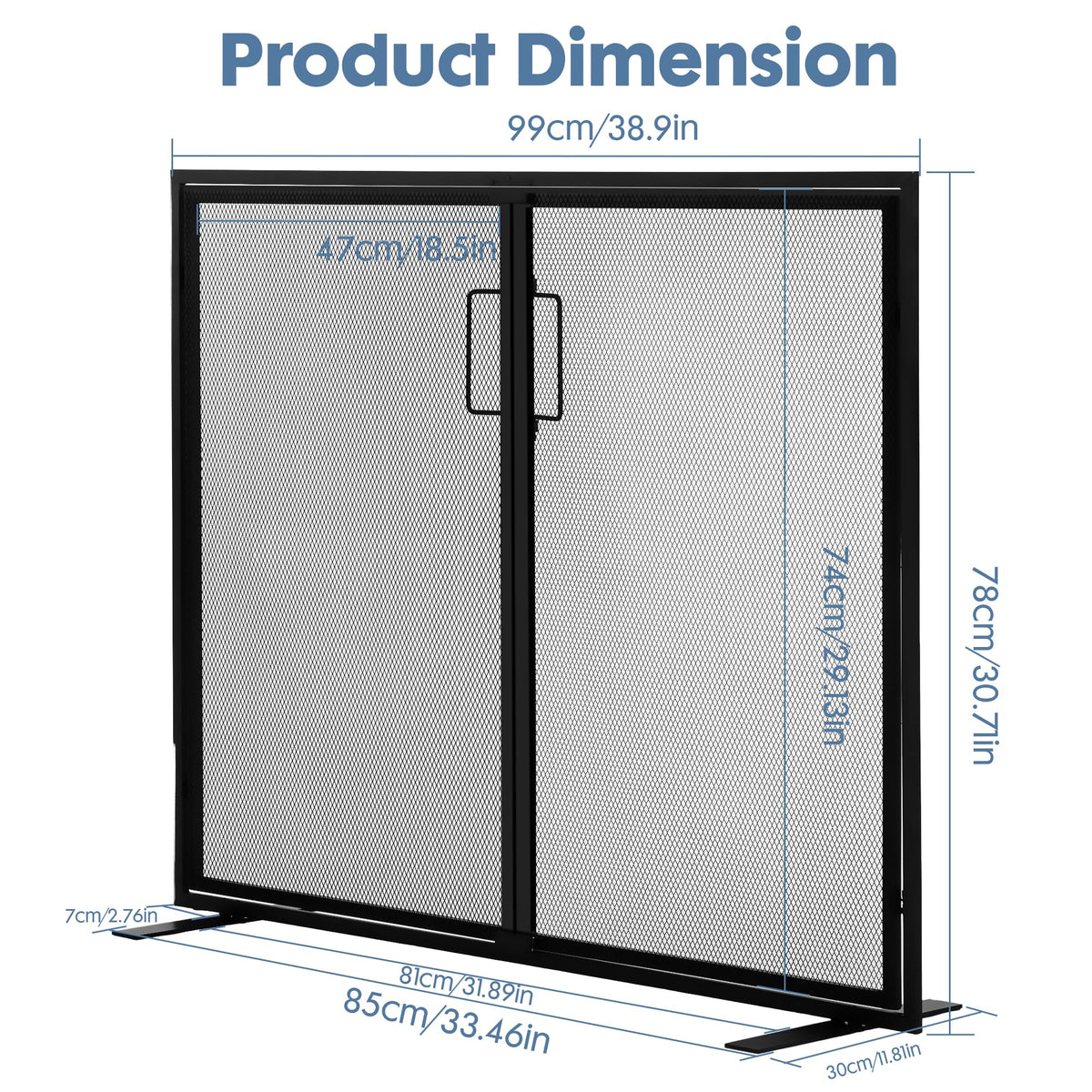 Black 2 Panel Fireplace Screen with Hinged Doors M9312