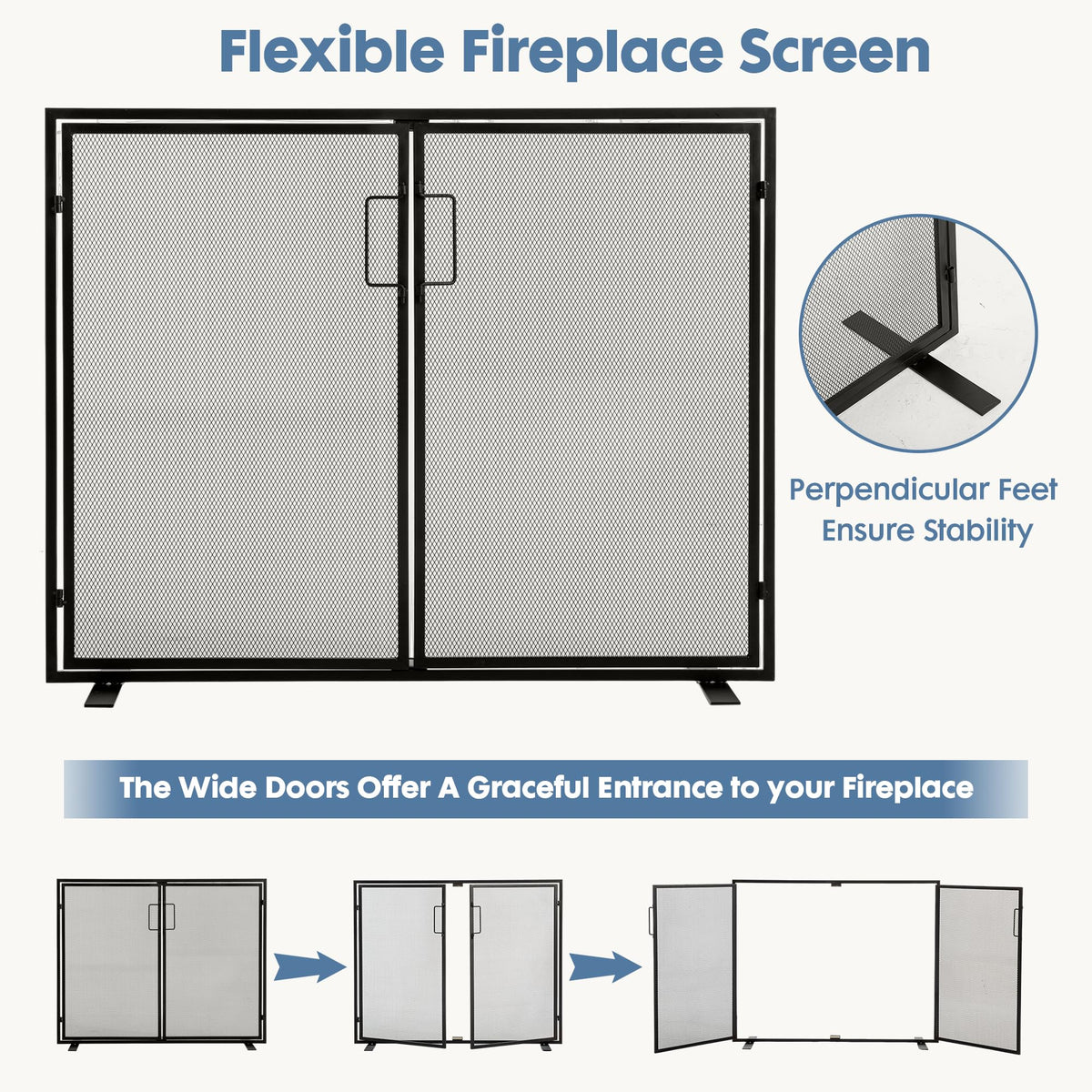 Black 2 Panel Fireplace Screen with Hinged Doors M9312