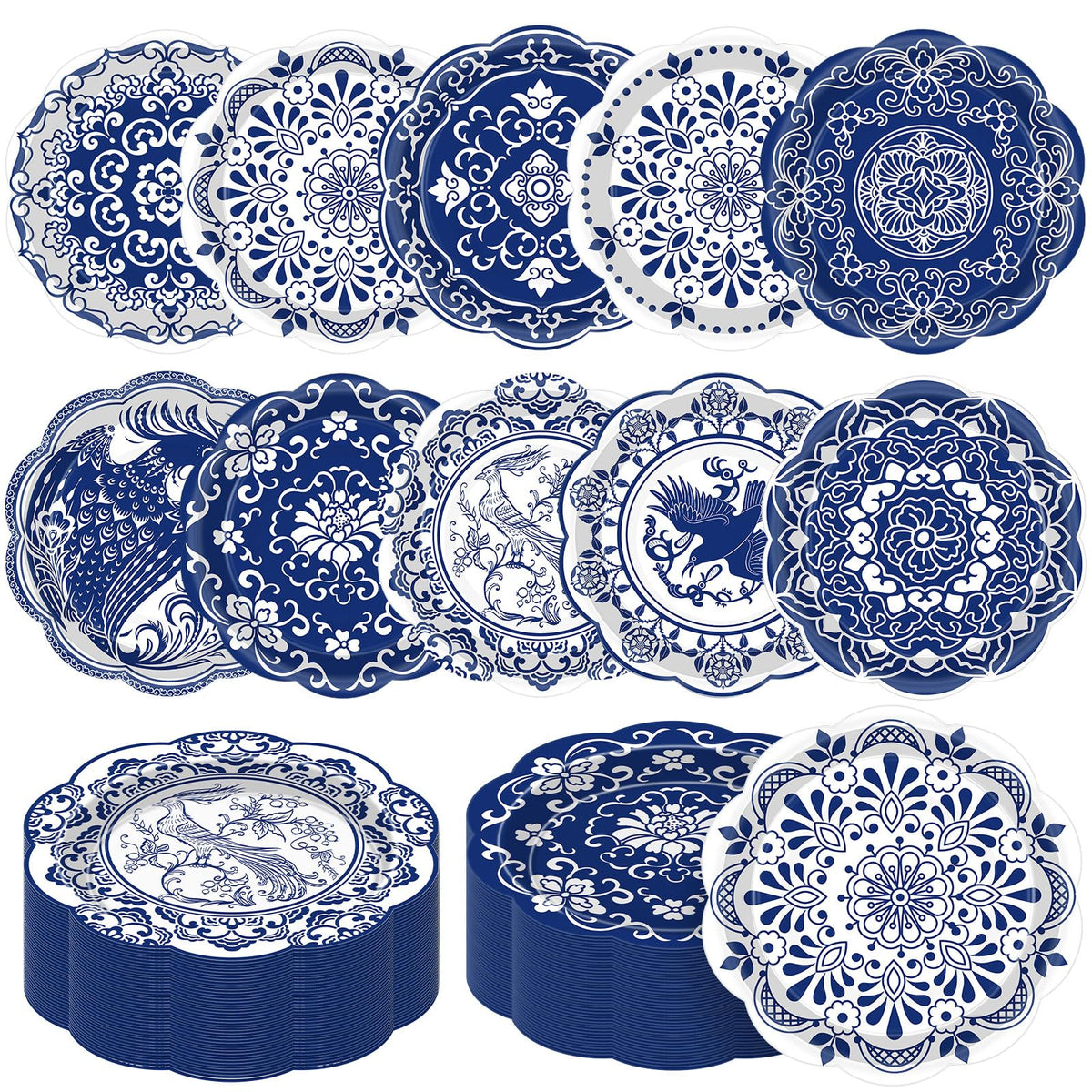 120 Pieces 7 Inch Blue Floral Paper Plates W799944