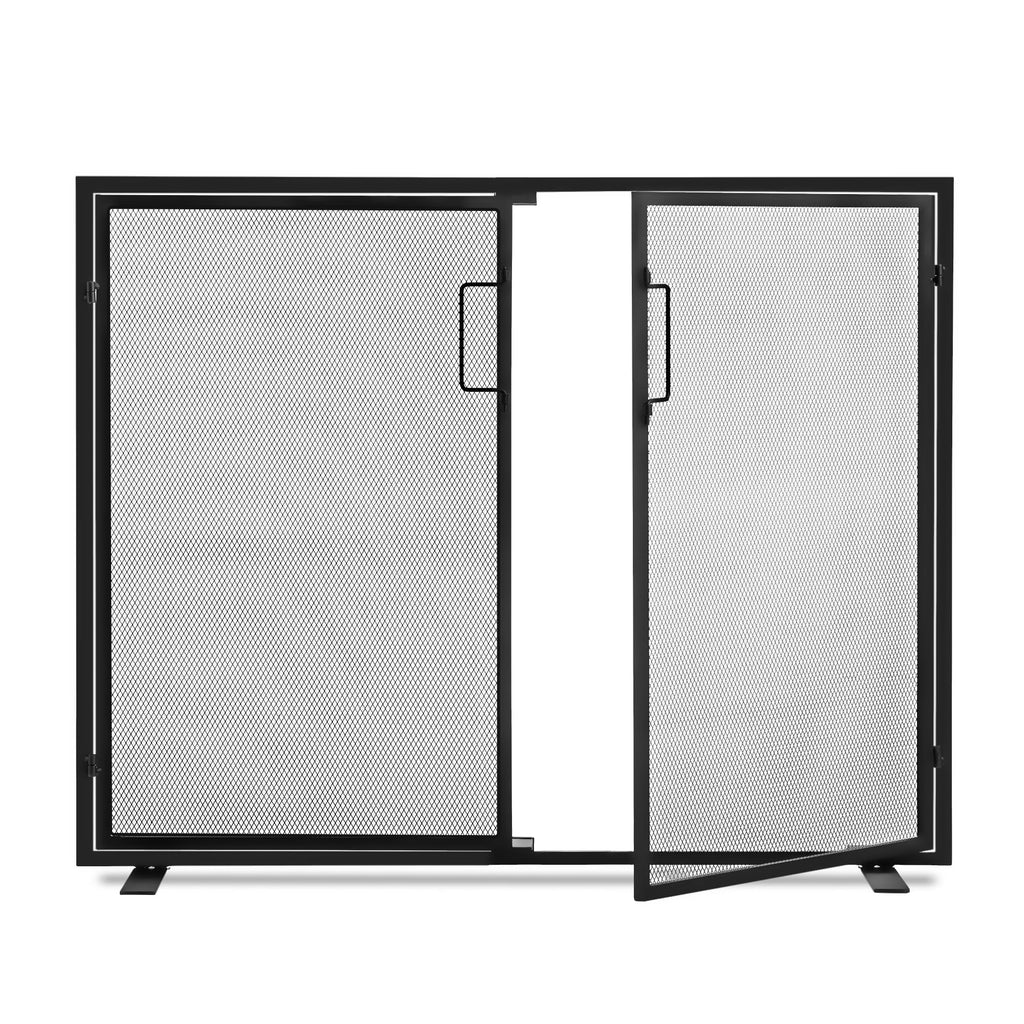 Black 2 Panel Fireplace Screen with Hinged Doors M9312
