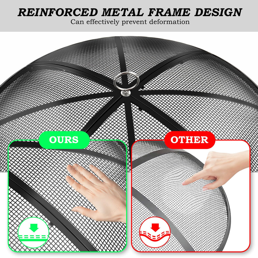 30 Inch Heavy Duty Metal Mesh Fire Pit Spark Screen with Handle & Poker P4155