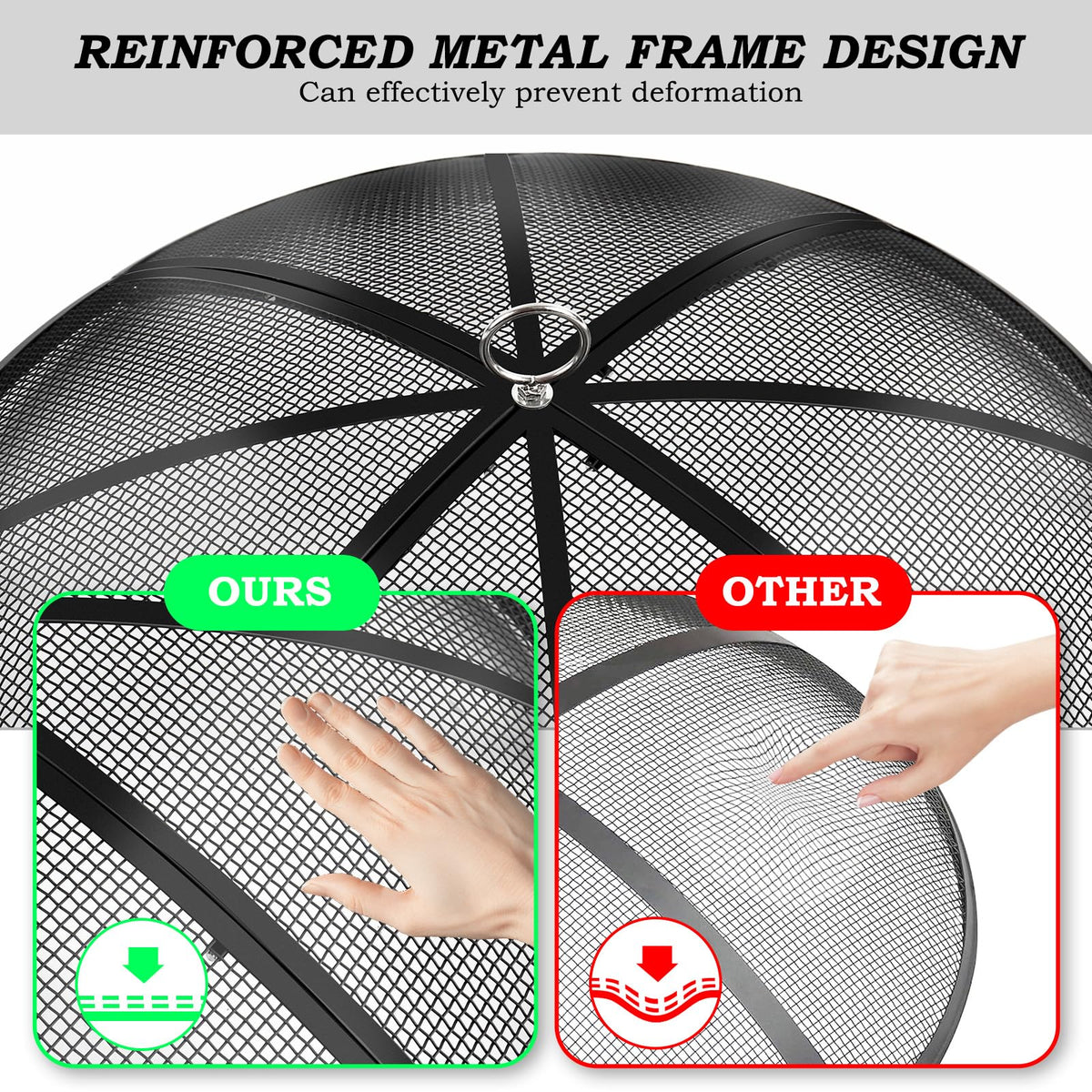 30 Inch Heavy Duty Metal Mesh Fire Pit Spark Screen with Handle & Poker P4155