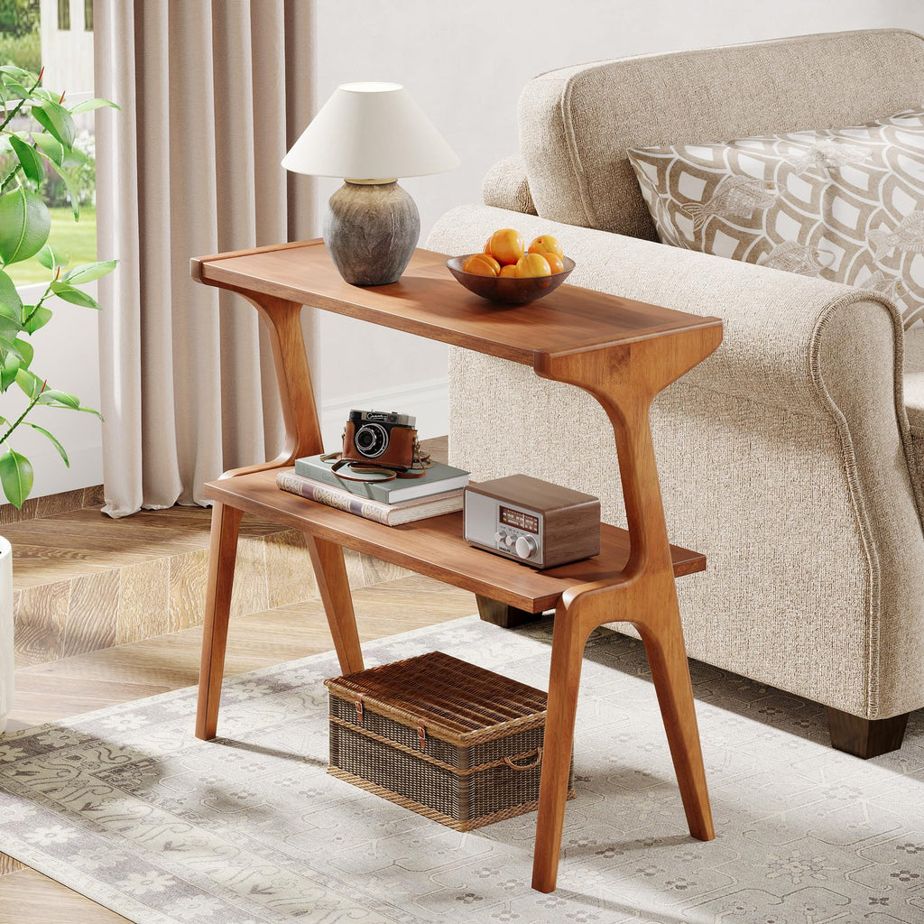 Wood 2-Tier End Table with Storage Shelves W907