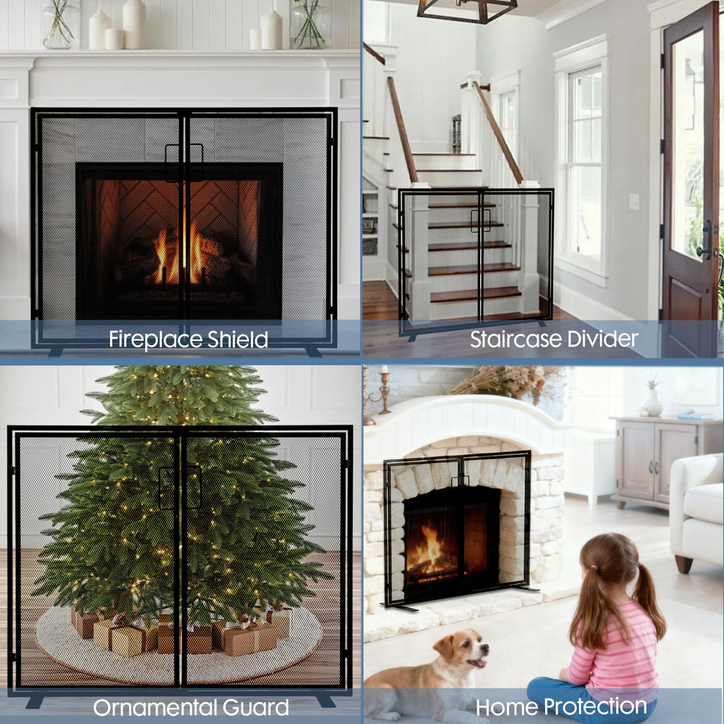 Black 2 Panel Fireplace Screen with Hinged Doors M9312