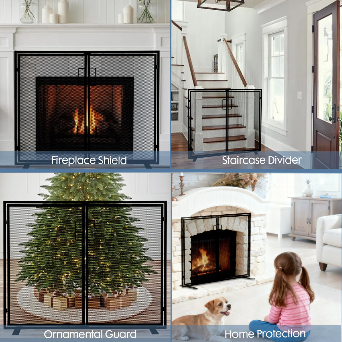 Black 2 Panel Fireplace Screen with Hinged Doors M9312