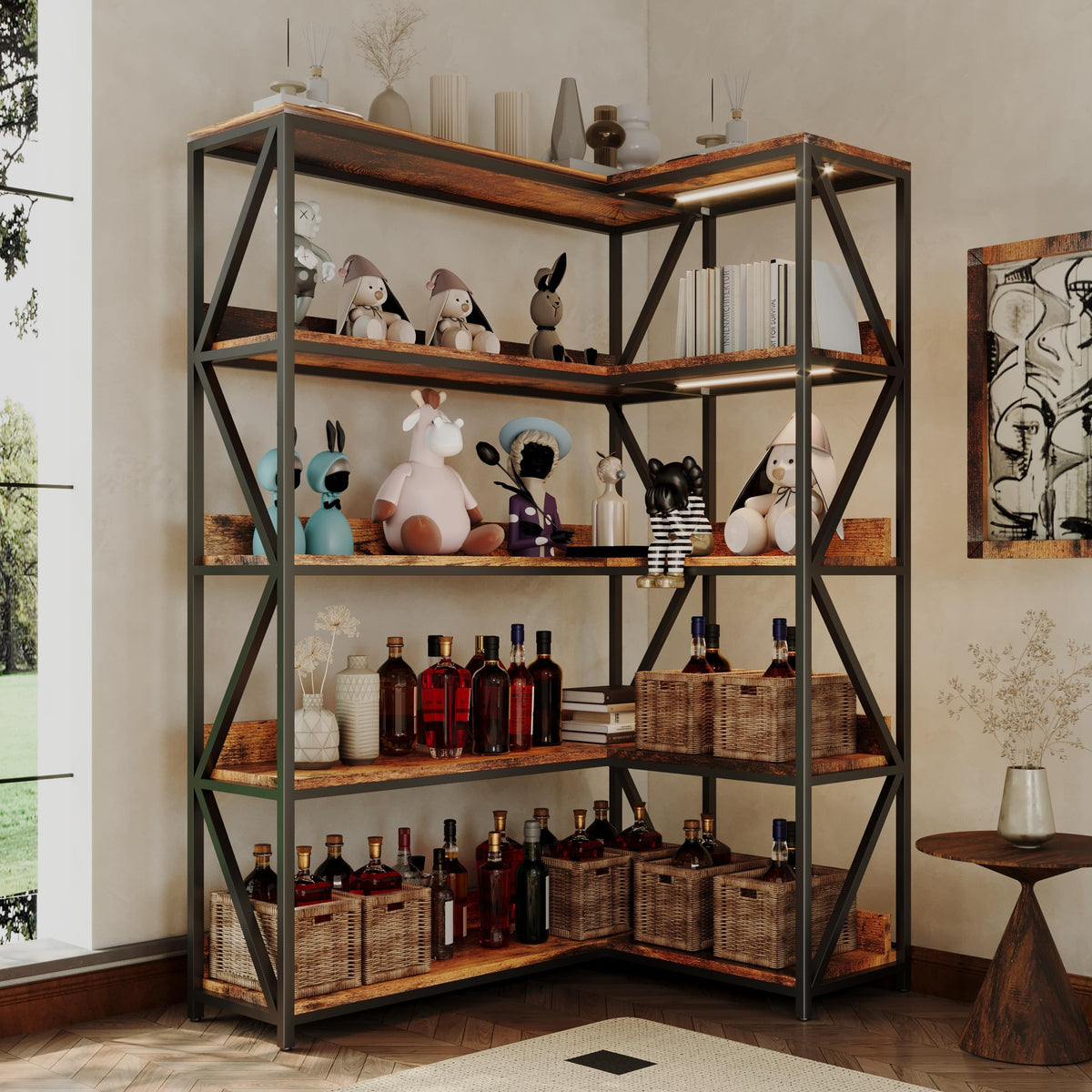 L Shaped 5 Tier Corner Bookshelf with Light M234014