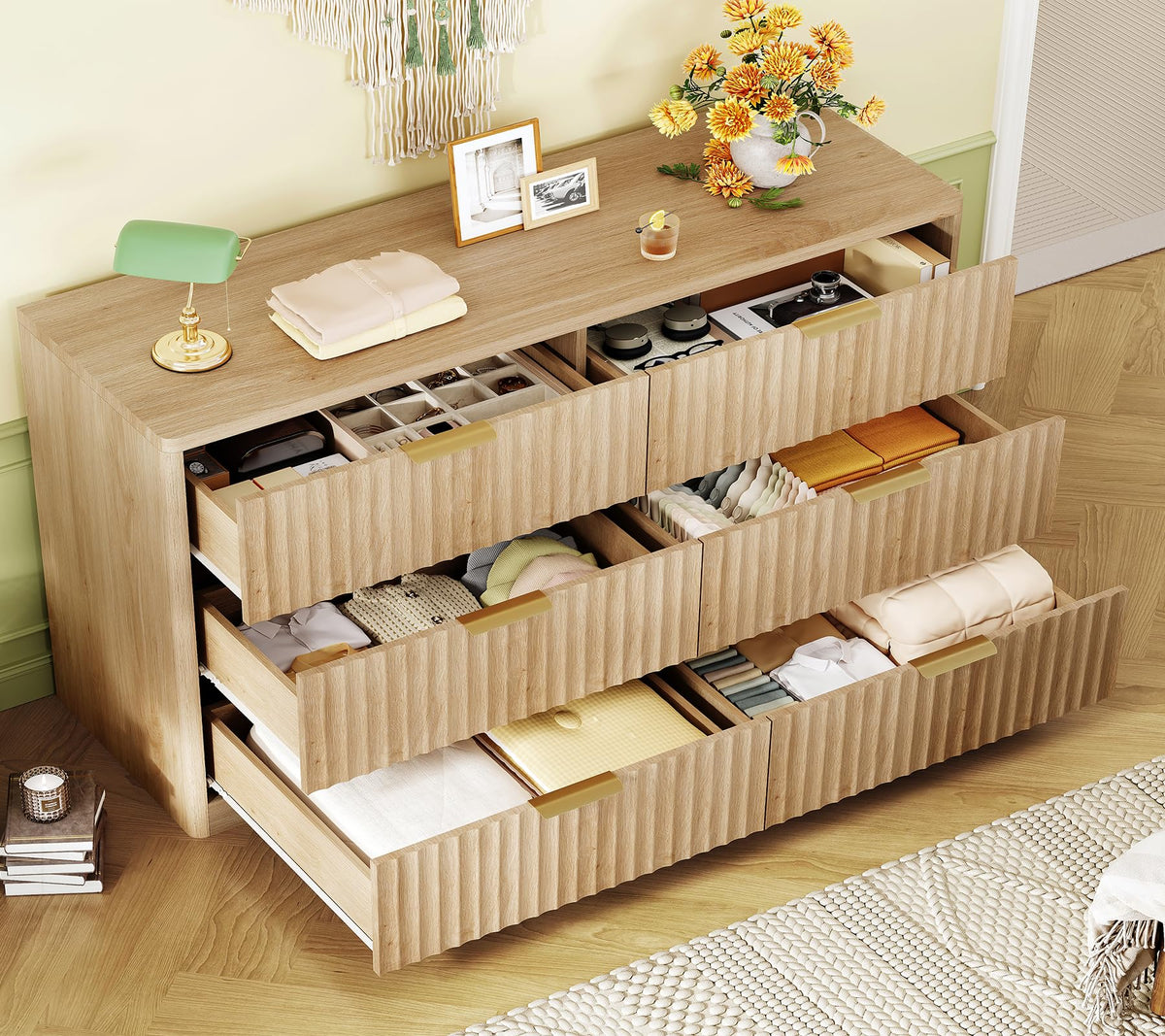 Fluted 6 Drawer Wood Dresser H681