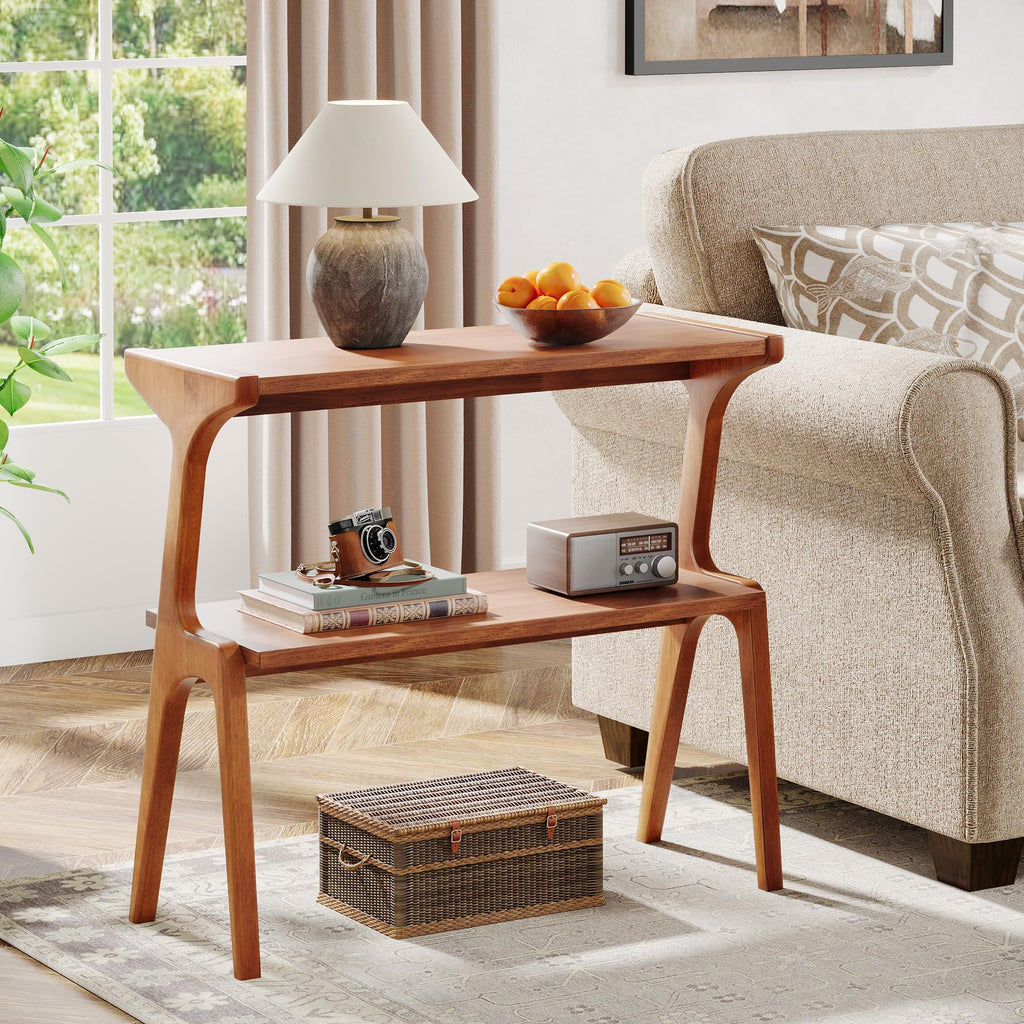 Wood 2-Tier End Table with Storage Shelves W907